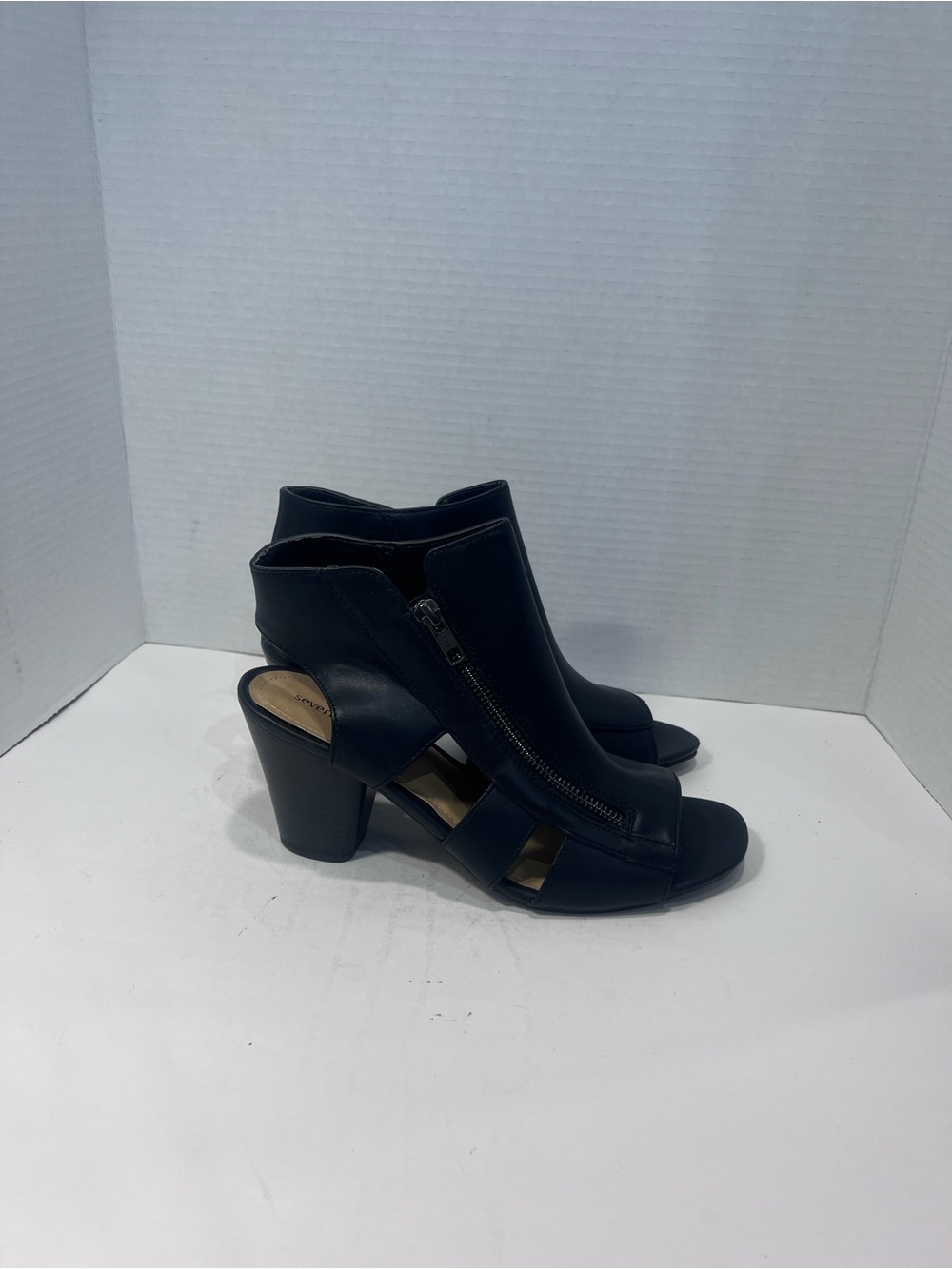 Seven Dials Black Peep-Toe Block Heel Mules